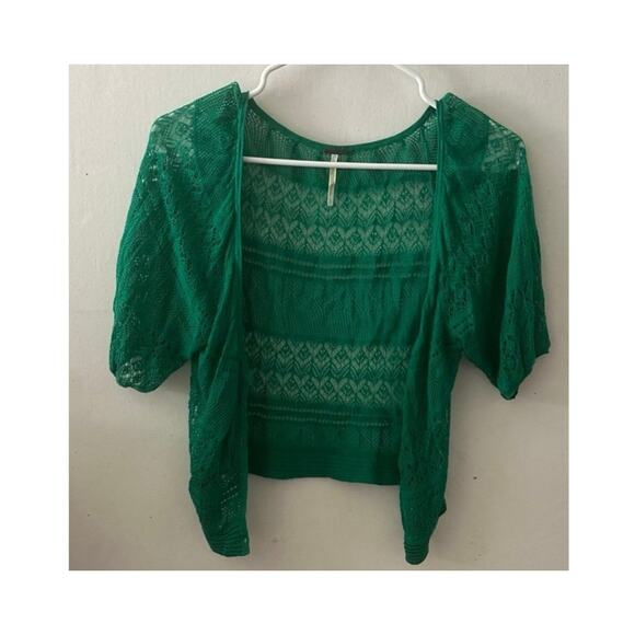 Free People Green cable knit button down blouse size small layering  fairycore - Picture 3 of 5